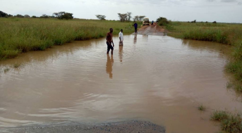 A flooded road in Uganda